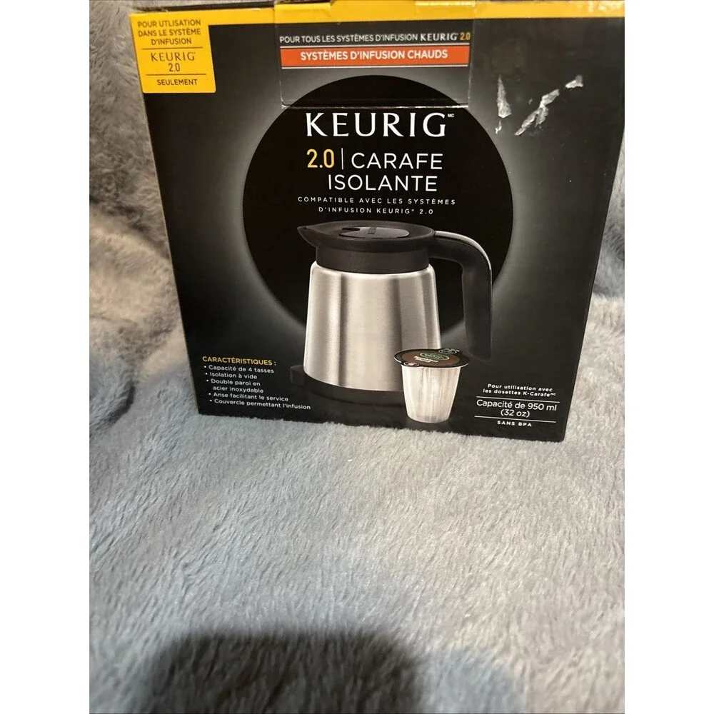 Keurig 2.0 Coffee Carafe Isolante - Silver/Black~NEW IN THE BOX